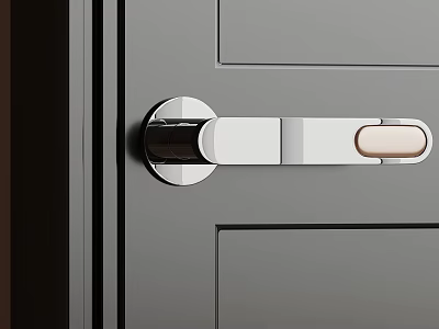 Modern Metal Door Handle with Sleek Design on Gray Door Panel for Contemporary Interior 3d model