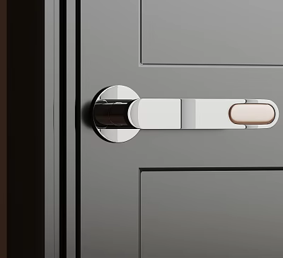 Modern Metal Door Handle with Sleek Design on Gray Door Panel for Contemporary Interior 3d model