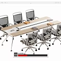 Modern Conference Table With Ergonomic Office Chairs And Notebooks On Rectangular Wooden Top 3d model