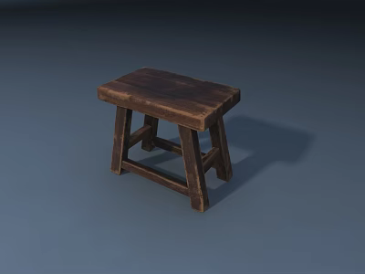 Dark Rustic Wooden Stool with Simple Design and Square Seat Surface 3d model