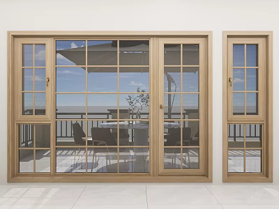 Casement Window With Golden Frame Bringing Natural Light To Sea View Terrace 3d model