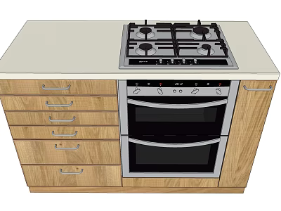 Modern Kitchen Appliances With Gas Stove Double Oven Wooden Cabinets Light Countertop 3d model