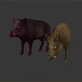 Two Black and Brown Wild Boars Standing Side by Side on Reflective Floor 3d model