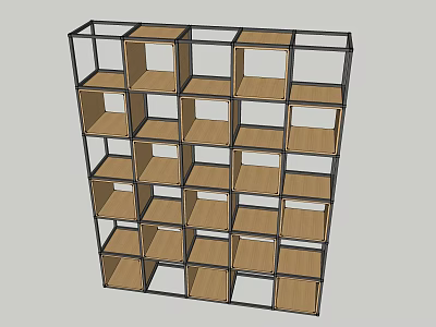 Modern Open Shelf Unit With Black Frame Wooden Shelves And Storage Compartments 3d model