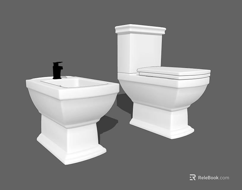 Modern White Toilet With Matching Sink In Bathroom Interior Design 3d model 