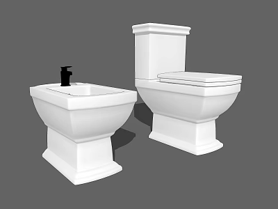 Modern White Toilet With Matching Sink In Bathroom Interior Design 3d model