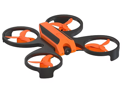 Orange Propeller Drone with Black Frame and Camera for Aerial Use 3d model