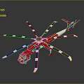 Red Helicopter Design Featuring Multiple Black White Rotor Blades And Detailed Structure 3d model