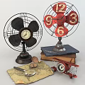Retro Air Conditioning Fan With Vintage Clock Decor And Metal Frame Design