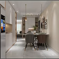 Modern Living Dining Room Interior Design With TV Wall Hanging Pendant Lights And Coffee Table