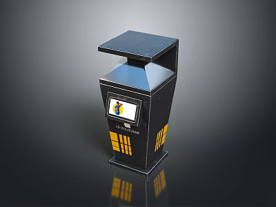 Black Trash Bin With Square Lid And Side Display Featuring Icon Text And Yellow Grid 3d model