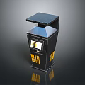 Black Trash Bin With Square Lid And Side Display Featuring Icon Text And Yellow Grid 3d model