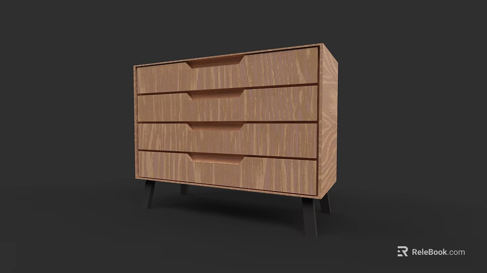 Wooden Chest of Drawers with Multiple Storage Drawers Modern Design and Black Tapered Legs 3d model 