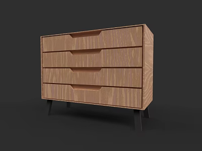Wooden Chest of Drawers with Multiple Storage Drawers Modern Design and Black Tapered Legs 3d model