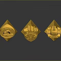 Golden Geometric Decorative Furniture Pieces With Ornate Patterns And Stable Bases