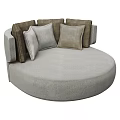 Round Light Gray Outdoor Sofa With Comfortable Light Gray And Dark Brown Cushions 3d model
