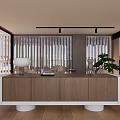 Modern Lounge Area Interior Design With Wooden Counter Green Plant And Pendant Lights