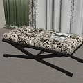 Floral Patterned Fabric Sofa Bench With Black Cross Legs And Magazine On Top
