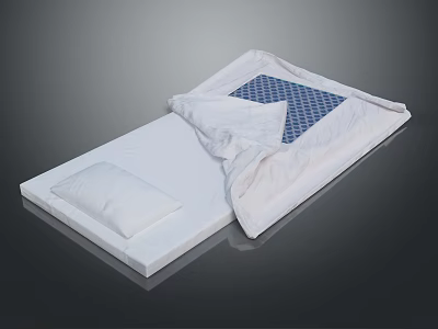 White Mattress With Pillow And White Blanket Featuring Blue Grid Pattern 3d model