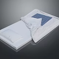 White Mattress With Pillow And White Blanket Featuring Blue Grid Pattern 3d model
