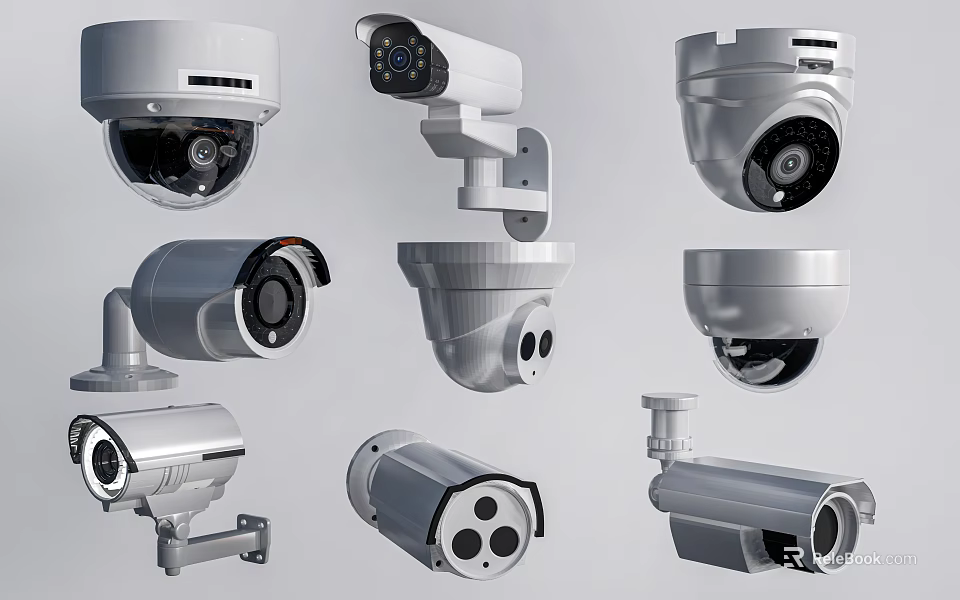 Projection Monitoring Surveillance Cameras Various Dome Bullet Wall Mounted Ceiling Styles Designs 3d model 