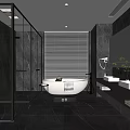 Modern Bathroom Interior Design With Glass Shower Freestanding Bathtub Double Sinks And Gray Tiles