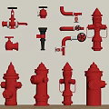 Red Fire Safety Equipment Collection Including Hydrants Valves Pipes And Fittings