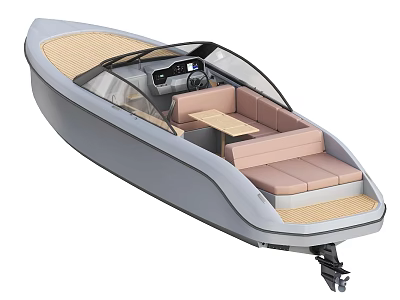 Modern Gray Yacht Featuring Wooden Deck Interior Seats And Transparent Windshield 3d model
