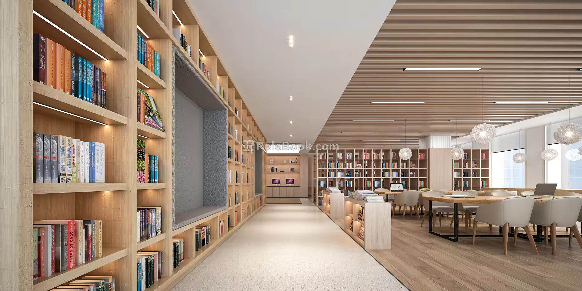 modern library reading room 3d model