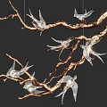 Elegant Branch Shaped Chandelier Adorned With Crystal Birds On Golden Branches