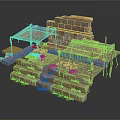 Ancient Stone Structure Scene With Canopies Wooden Poles And Stone Steps