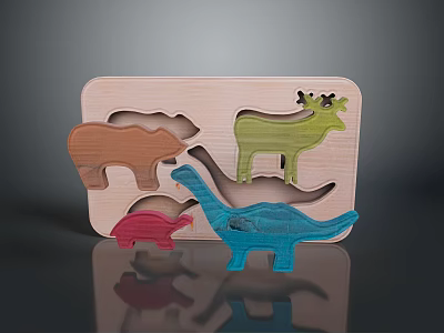 Children Wooden Puzzle Toy With Colorful Animal Shapes And Smooth Surfaces 3d model