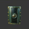Medieval Shield As Defensive Weapon With Golden Decorations Metal Rivets And Circular Emblem