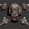 Industrial Cosmic Transport Spaceship With Metallic Structure And Red Accents