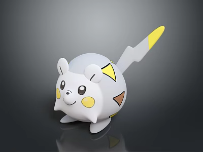 Cute Round White Game Character with Yellow and Brown Triangles Smiling Face and Tail 3d model