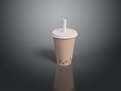 Delicious Brown Bubble Tea Cup With White Straw And Chewy Pearls 3d model