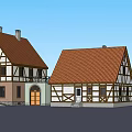 Traditional Detached Villa With Red Brown Roof And Wooden Frame Exterior