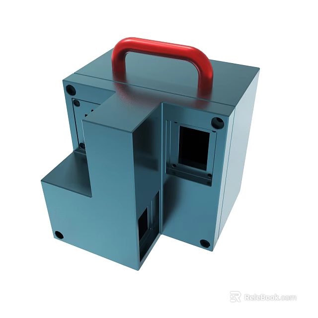Blue Metal Box With Red Handle And Open Side Compartments Design 3d model 
