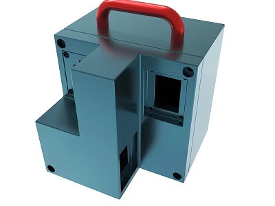 Blue Metal Box With Red Handle And Open Side Compartments Design 3d model