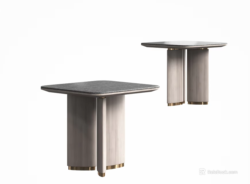 Modern Minimalist Side Tables with Square Wooden Tops and Gold Accent Legs 3d model 