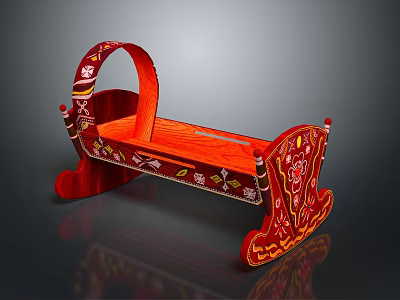 Red Wooden Decorative Furniture With Carved Patterns And Curved Traditional Design 3d model