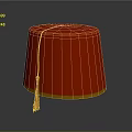 Elegant Red Traditional Hat Featuring Yellow Trim And Hanging Tassel Detail Design