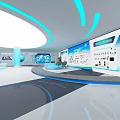 Modern Technology Exhibition Space With Large Screens Data Charts And Blue Lighting 3d model