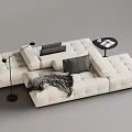 Modern White Multi Person Sofa With Cushions Blanket Floor Lamp And Side Table