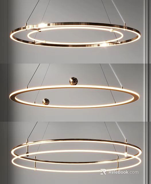 Elegant Modern Chandelier Design With Circular Ring And Hanging Sphere Elements 3d model