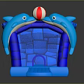 Colorful Blue Inflatable Castle with Dolphin Shapes Red and White Ball Castle Door and Step