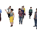 Group of People Standing in Various Poses with Casual Clothing and Different Actions