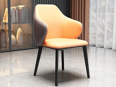 Modern Dining Chair With Orange And Gray Upholstery And Black Wooden Legs 3d model