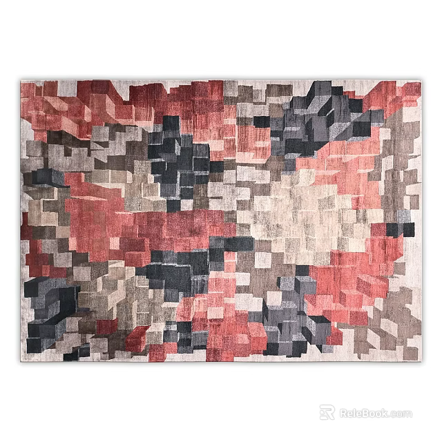 Modern Square Area Rug Featuring Geometric Pattern In Red Black Gray Beige Colors 3d model 
