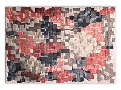 Modern Square Area Rug Featuring Geometric Pattern In Red Black Gray Beige Colors 3d model